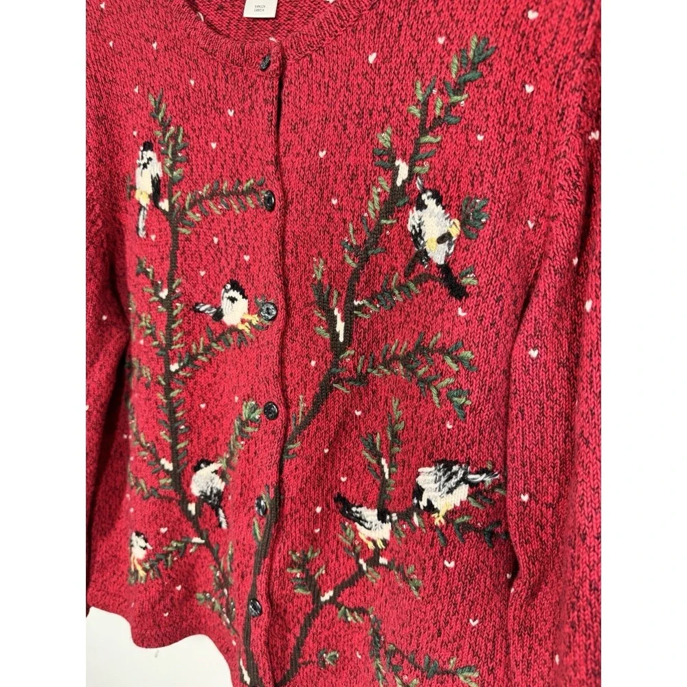 Coldwater Creek Button Up Embroidered Christmas Bird Sweater Women's XXL Holiday